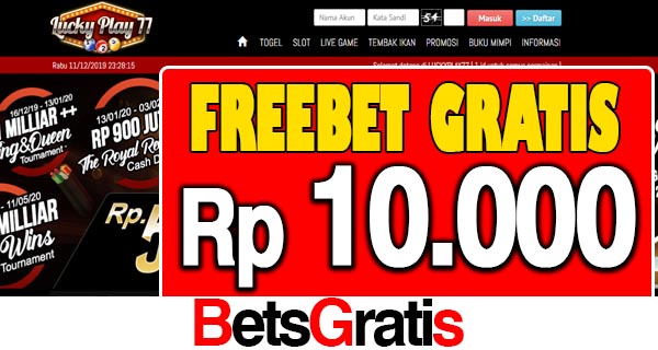 LuckyPlay77 Freebet Gratis Rp 10.000 Tanpa Deposit