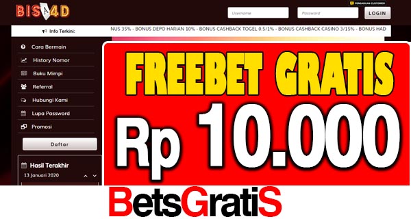 Bisa4D Freebet Gratis Rp 10.000 Tanpa Deposit