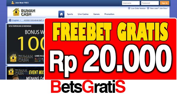 RumahCash Freebet Gratis Rp 20.000 Tanpa Deposit